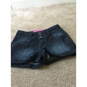 Tinseltown Women's Juniors Mini Jean Shorts Dark Wash Zip Button Pockets Size 1